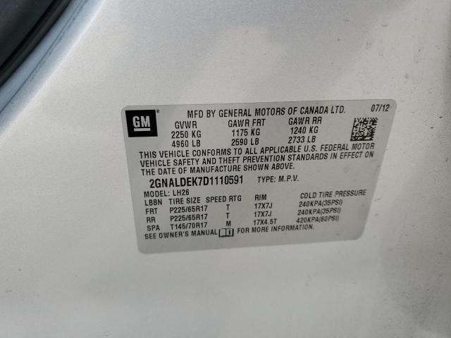 2GNALDEK7D1110591 - 2013 CHEVROLET EQUINOX LT SILVER photo 13