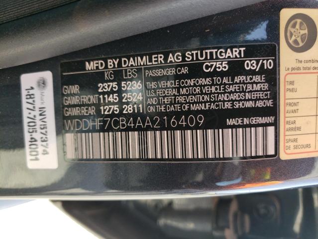 WDDHF7CB4AA216409 - 2010 MERCEDES-BENZ E 550 BLACK photo 12