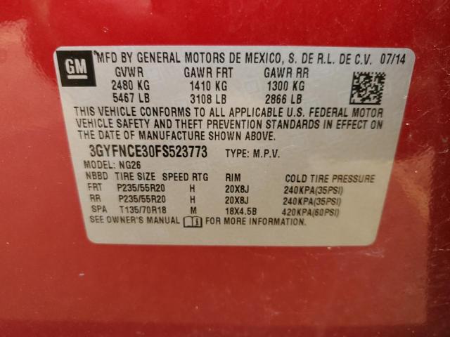 3GYFNCE30FS523773 - 2015 CADILLAC SRX PERFORMANCE COLLECTION Қызыл фото 13