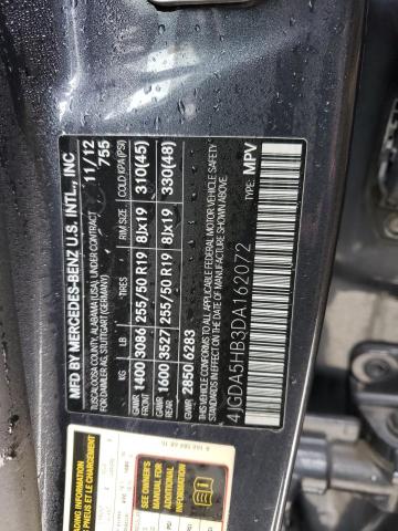 4JGDA5HB3DA162072 - 2013 MERCEDES-BENZ ML 350 4MATIC GRAY photo 12