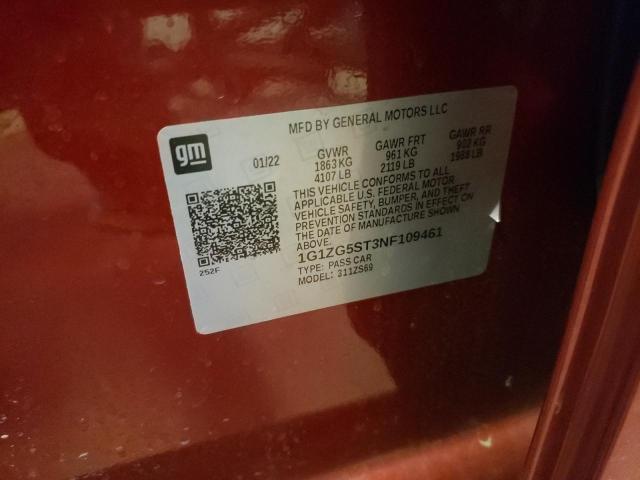 1G1ZG5ST3NF109461 - 2022 CHEVROLET MALIBU RS RED photo 12
