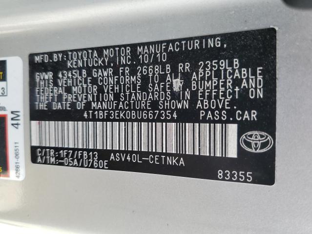 4T1BF3EK0BU667354 - 2011 TOYOTA CAMRY BASE SILVER photo 12