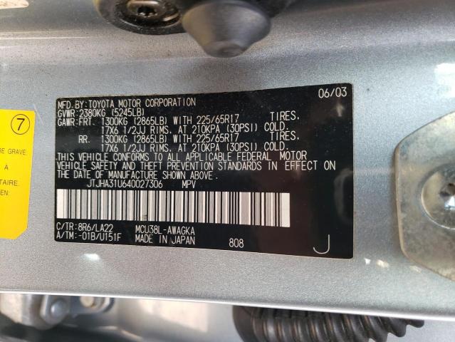 JTJHA31U640027306 - 2004 LEXUS RX 330 SILVER photo 14