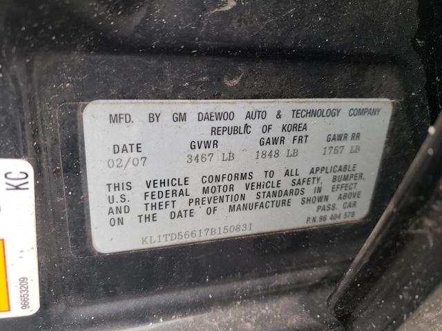 KL1TD56617B150831 - 2007 CHEVROLET AVEO BASE Qara foto 12