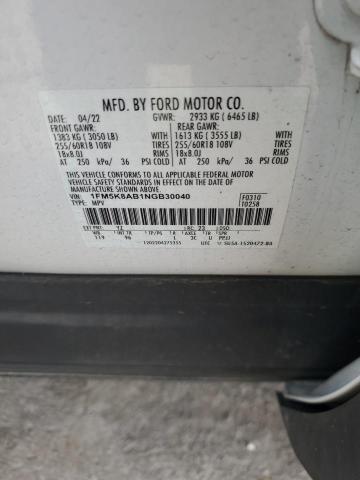 1FM5K8AB1NGB30040 - 2022 FORD EXPLORER POLICE INTERCEPTOR თეთრი ფოტო 13