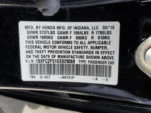 19XFC2F51GE029069 - 2016 HONDA CIVIC LX BLACK photo 12