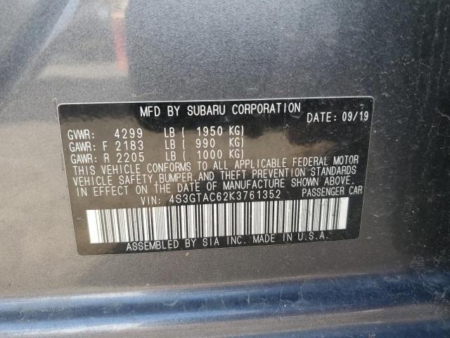 4S3GTAC62K3761352 - 2019 SUBARU IMPREZA PREMIUM GRAY photo 12