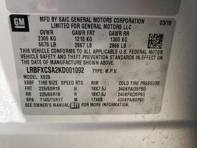 LRBFXCSA2KD001092 - 2019 BUICK ENVISION ESSENCE SILVER photo 14