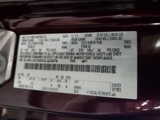 5LMCJ3C92GUJ23476 - 2016 LINCOLN MKC RESERVE BURGUNDY photo 12