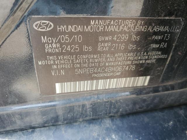 5NPEB4AC4BH067478 - 2011 HYUNDAI SONATA GLS BLACK photo 12