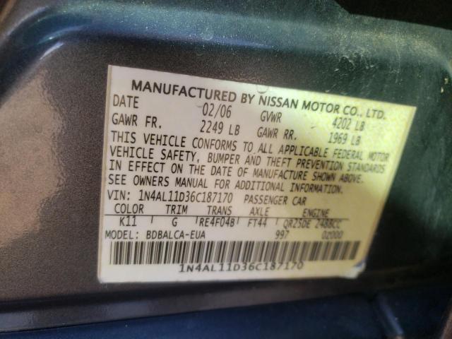 1N4AL11D36C187170 - 2006 NISSAN ALTIMA S GRAY photo 12