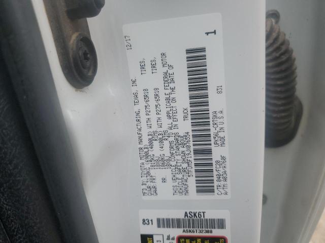 5TFUM5F19JX076554 - 2018 TOYOTA TUNDRA DOUBLE CAB SR/SR5 WHITE photo 12