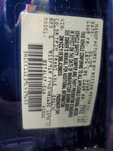 3N1CC11E39L439653 - 2009 NISSAN VERSA S BLUE photo 12