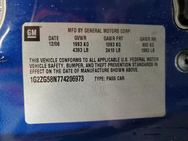 1G2ZG58N774206973 - 2007 PONTIAC G6 BASE BLUE photo 12