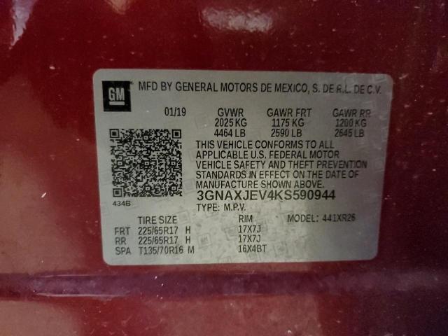 3GNAXJEV4KS590944 - 2019 CHEVROLET EQUINOX LT RED photo 12