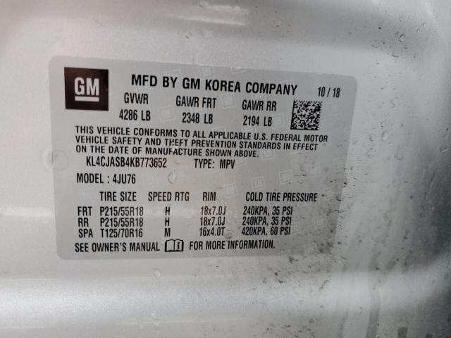 KL4CJASB4KB773652 - 2019 BUICK ENCORE PREFERRED SILVER photo 12