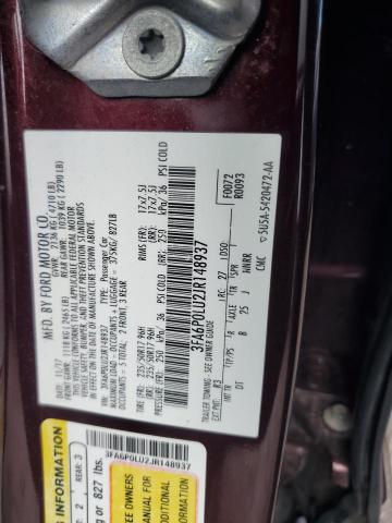 3FA6P0LU2JR148937 - 2018 FORD FUSION SE HYBRID MAROON photo 12