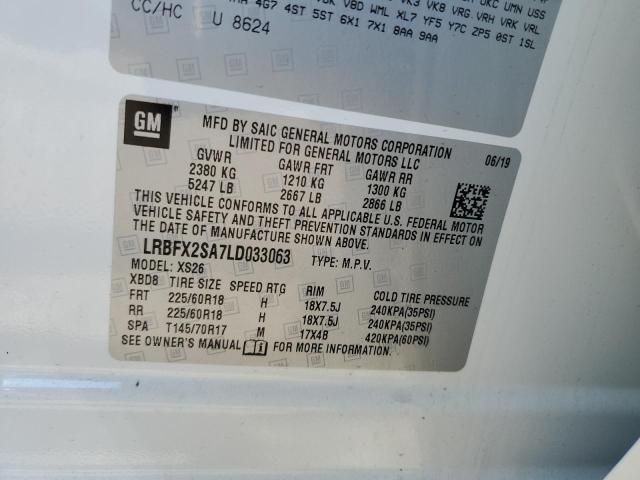 LRBFX2SA7LD033063 - 2020 BUICK ENVISION ESSENCE თეთრი ფოტო 12