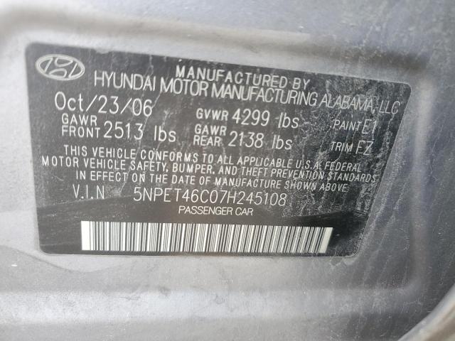 5NPET46C07H245108 - 2007 HYUNDAI SONATA GLS GRAY photo 12