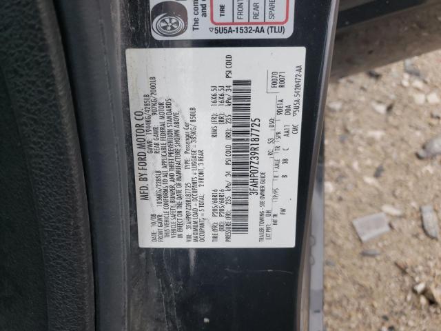 3FAHP07Z39R187725 - 2009 FORD FUSION SE BLACK photo 12