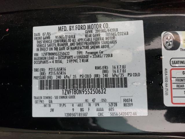 1ZVFT80N955250632 - 2005 FORD MUSTANG BLACK photo 12