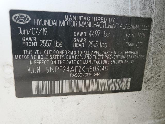 5NPE24AF2KH803148 - 2019 HYUNDAI SONATA SE WHITE photo 13