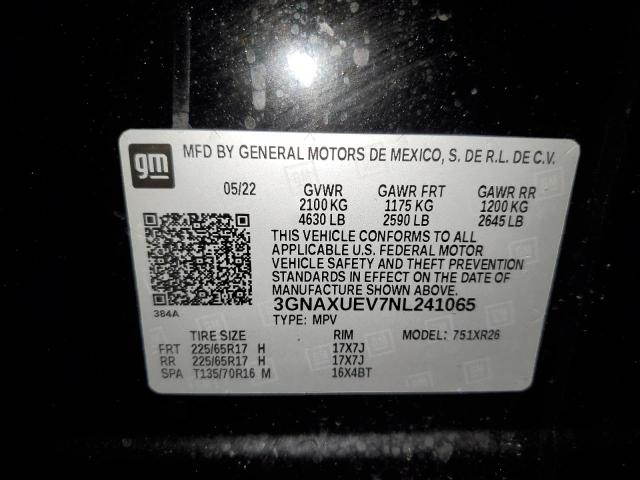 3GNAXUEV7NL241065 - 2022 CHEVROLET EQUINOX LT BLACK photo 13