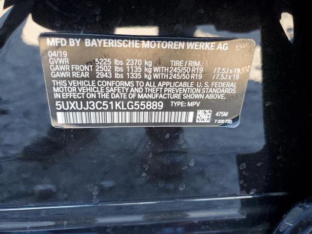 5UXUJ3C51KLG55889 - 2019 BMW X4 XDRIVE30I შავი ფოტო 12