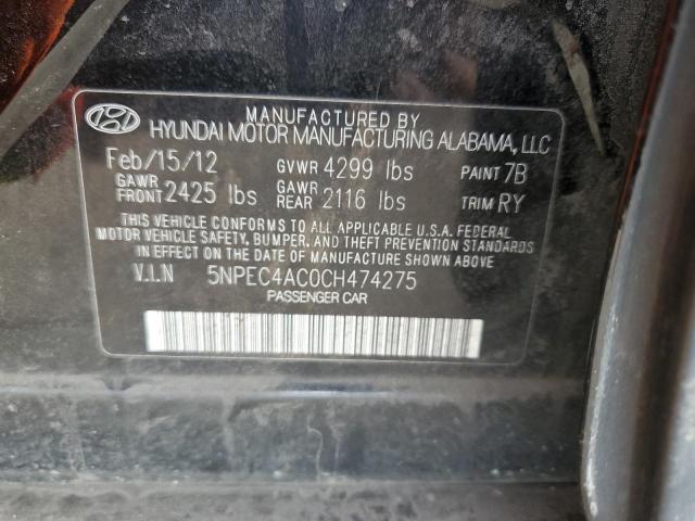 5NPEC4AC0CH474275 - 2012 HYUNDAI SONATA SE BLACK photo 12