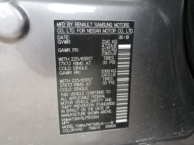 KNMAT2MV5LP501314 - 2020 NISSAN ROGUE S GRAY photo 12