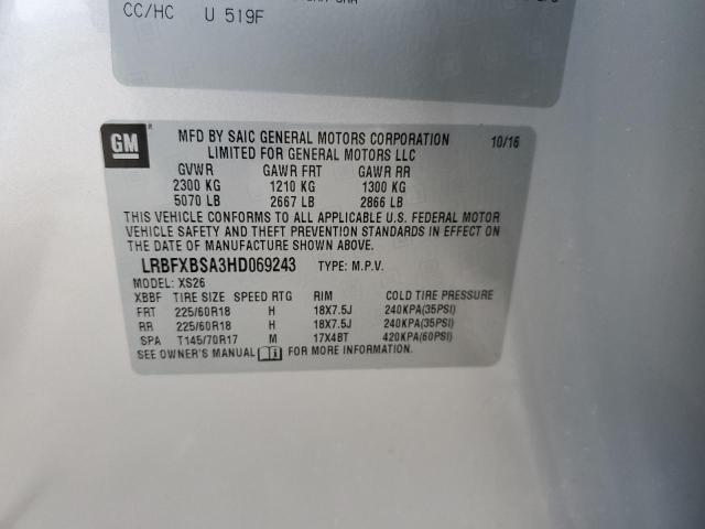 LRBFXBSA3HD069243 - 2017 BUICK ENVISION ESSENCE Արծաթագույն լուսանկար 12