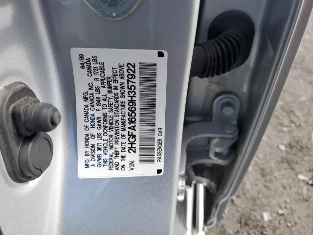 2HGFA16569H357922 - 2009 HONDA CIVIC LX SILVER photo 12