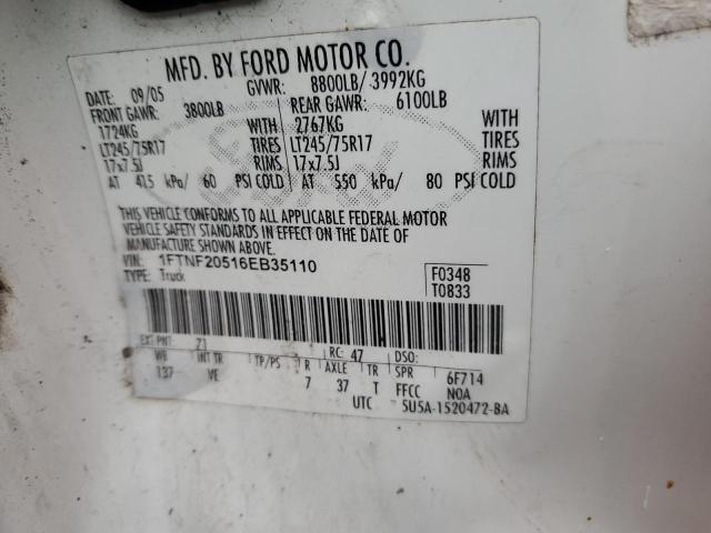 1FTNF20516EB35110 - 2006 FORD F250 SUPER DUTY WHITE photo 12