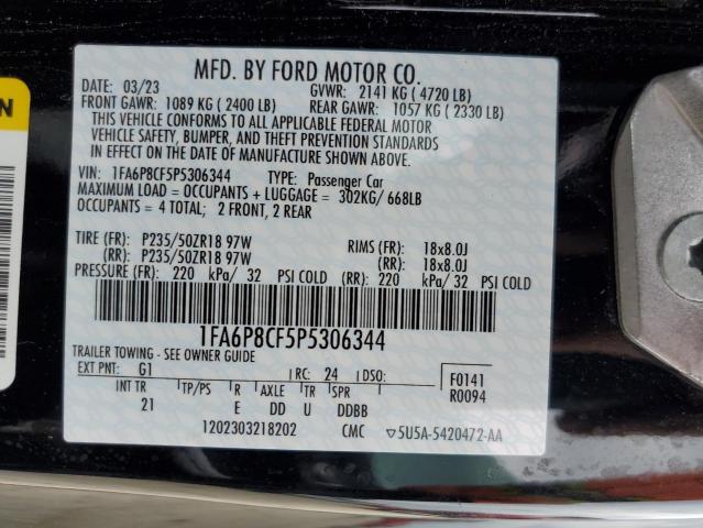 1FA6P8CF5P5306344 - 2023 FORD MUSTANG GT BLACK photo 12