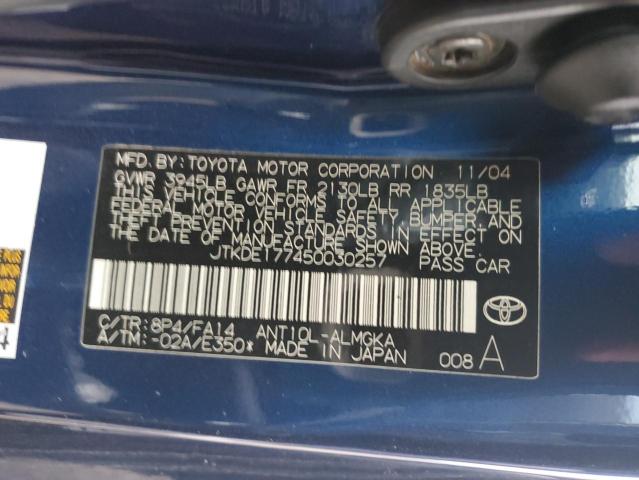 JTKDE177450030257 - 2005 TOYOTA SCION TC BLUE photo 12