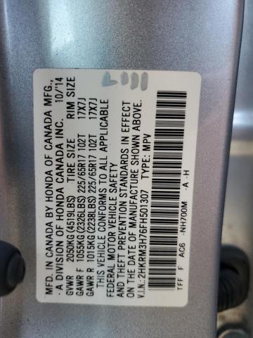 2HKRM3H76FH501307 - 2015 HONDA CR-V EXL SILVER photo 13