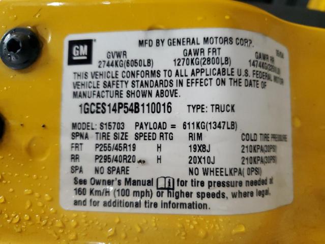 1GCES14P54B110016 - 2004 CHEVROLET SSR 黄色 照片 12