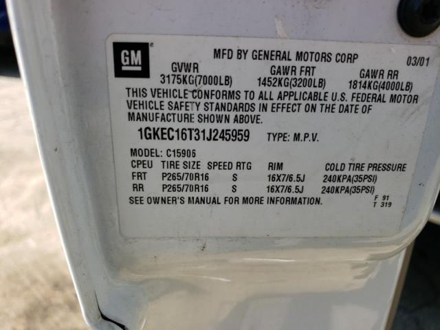 1GKEC16T31J245959 - 2001 GMC YUKON XL C1500 WHITE photo 13