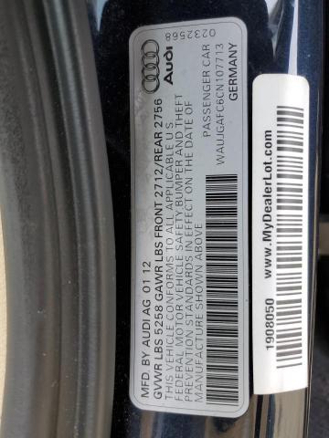 WAUJGAFC6CN107713 - 2012 AUDI A6 PRESTIGE BLACK photo 12