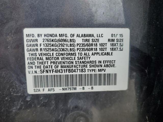 5FNYF4H31FB047183 - 2015 HONDA PILOT SE GRAY photo 12