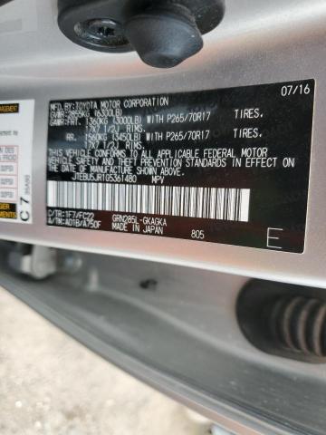 JTEBU5JR1G5361480 - 2016 TOYOTA 4RUNNER SR5/SR5 PREMIUM SILVER photo 12