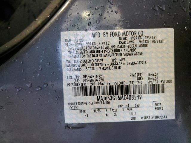 MAJ6S3GL6MC408549 - 2021 FORD ECOSPORT SE ნაცრისფერი ფოტო 13