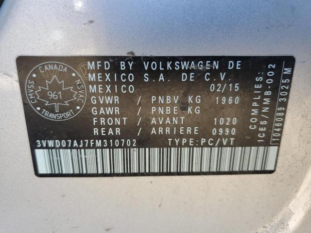 3VWD07AJ7FM310702 - 2015 VOLKSWAGEN JETTA SE SILVER photo 12