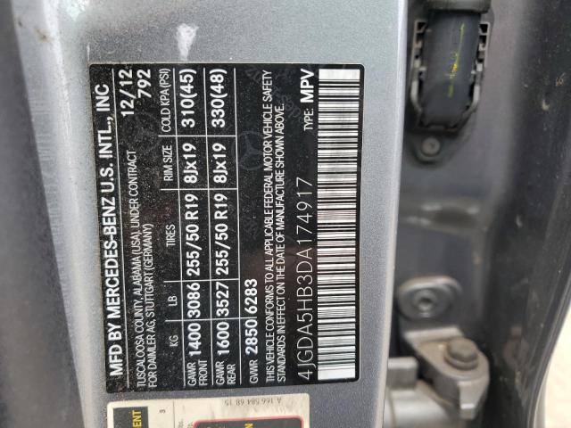 4JGDA5HB3DA174917 - 2013 MERCEDES-BENZ ML 350 4MATIC GRAY photo 13