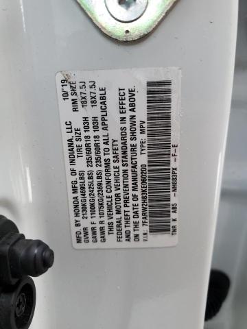 7FARW2H83KE060200 - 2019 HONDA CR-V EXL WHITE photo 12