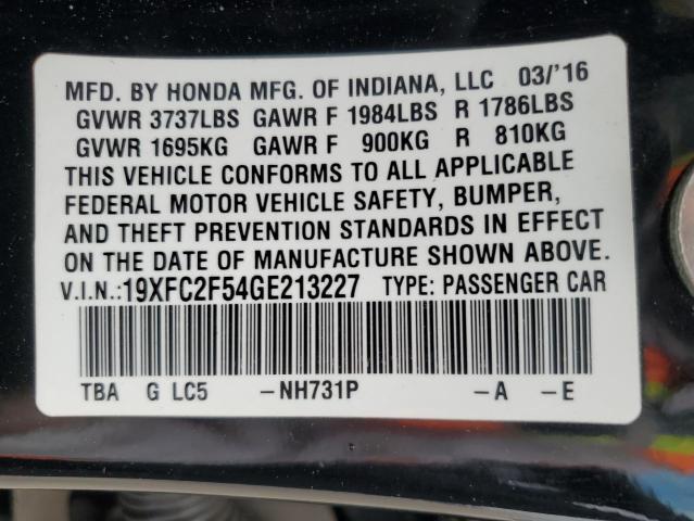 19XFC2F54GE213227 - 2016 HONDA CIVIC LX BLACK photo 12