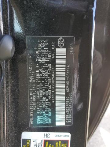 4T1BE46K29U268401 - 2009 TOYOTA CAMRY BASE BLACK photo 12