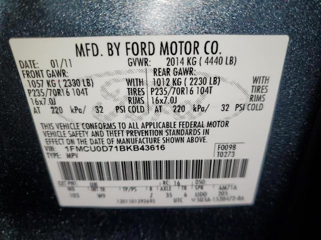 1FMCU0D71BKB43616 - 2011 FORD ESCAPE XLT 蓝色 照片 13