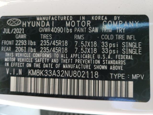 KM8K33A32NU802118 - 2022 HYUNDAI KONA N LINE WHITE photo 13