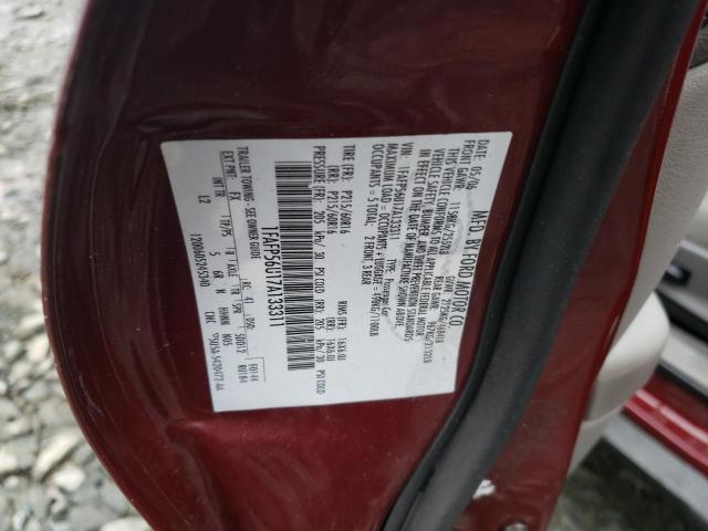 1FAFP56U17A133311 - 2007 FORD TAURUS SEL RED photo 12